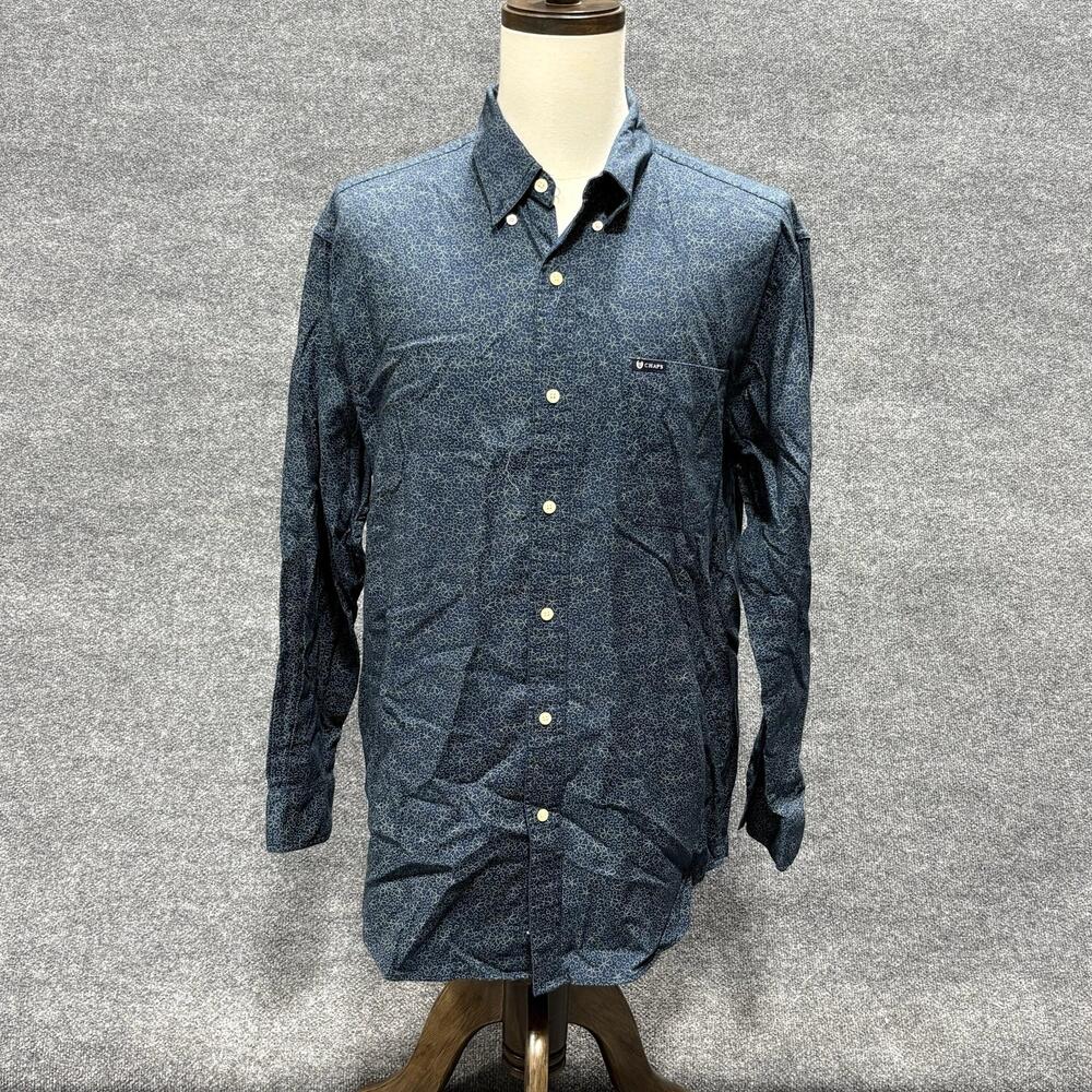 Chaps Shirt Mens Large Blue Geometric Print Long Sleeve Button Down Casual